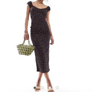 NWT Bershka Black Dress with Pink Floral Accents